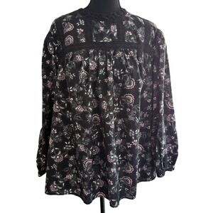 Lane Bryant Womens Dark Romantic Floral Lace-Trim Blouse Size 20 Peasant Boho
